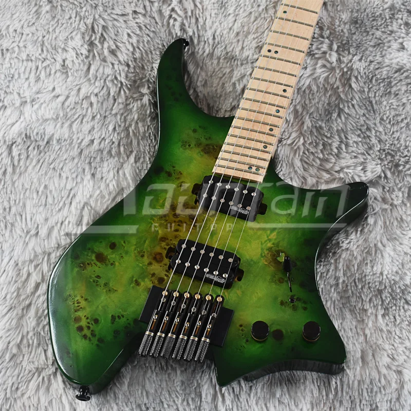 Горная безголовая гитара fret, 6 струн, электрогитара alder body burl top, 5 шт., шея, кленовый лад