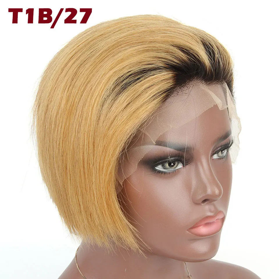 T1B/27 YVONNE дизайн натуральный цвет Ombre Pixie Cut Короткие парики бразильский Remy кружева передние человеческие волосы парики прямые 8 дюймов - Цвет: T1B/27