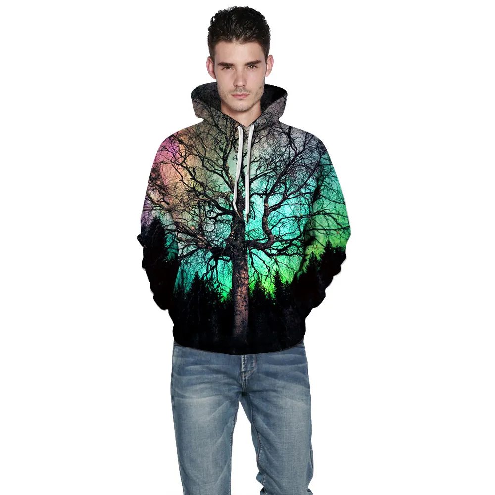 New 3D Hoodies Colorful Sky Life Tree Printed Hoodie Men Women Autumn Winter Pullover Sweatshirt Couples Tops | Женская одежда