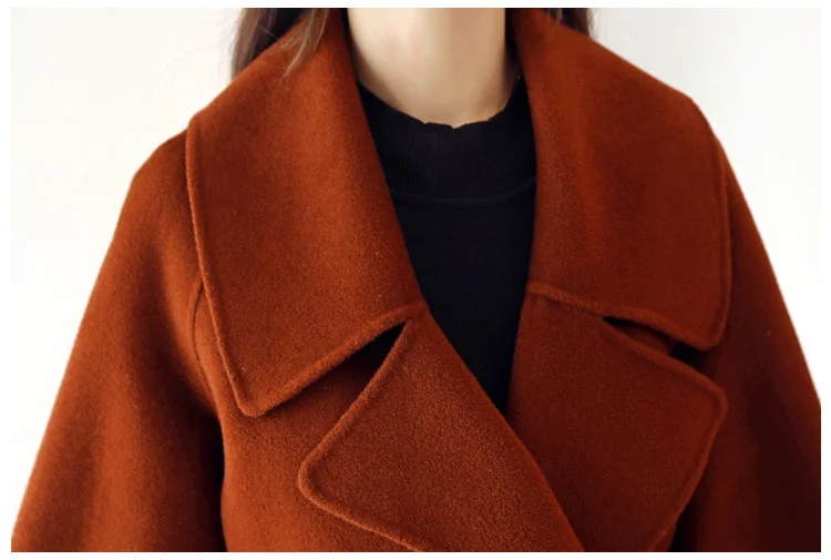 Female Double-breasted Overcoat Long Sleeve Turn-down Collar Slim Fit Women Army Green Woolen Coats Spring Windproof Warm Jacket | Женская