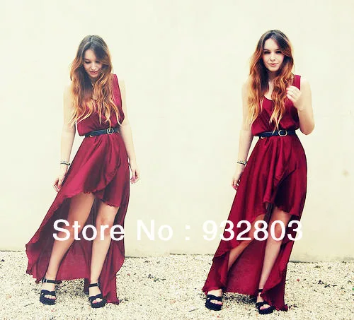 Beautiful hem Square neck sleeveless elastic waist chiffon dress | Женская одежда