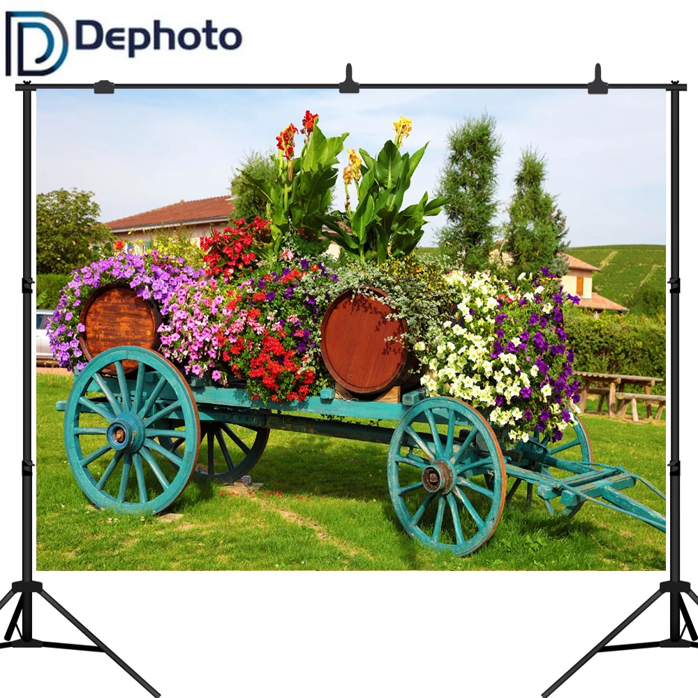 Dephoto сельский дом деревянный бочонок цветок перевозки трава фотографические
