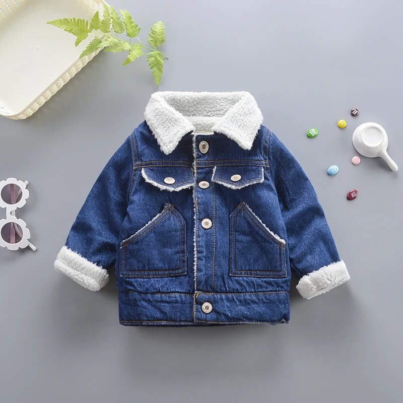 Пальто из джинсовой ткани для девочек детская повседневная теплая куртка хлопка