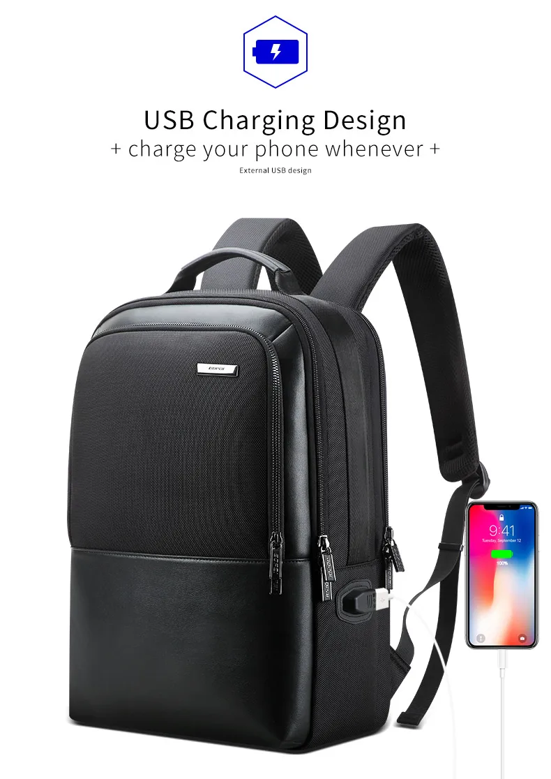 BOPAI, кожаный мужской рюкзак с защитой от кражи, рюкзак с usb зарядкой для ноутбука, 15,6 дюймов, многофункциональный деловой мужской рюкзак
