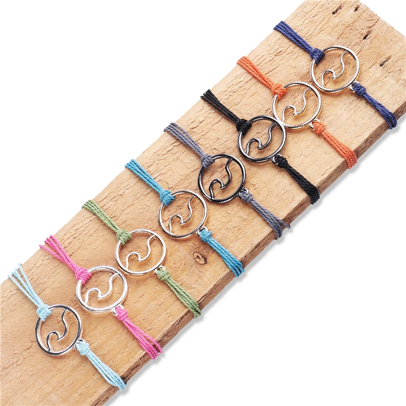 Черный браслет с волной ручной работы вощеные браслеты и Surfriding подвеска в виде