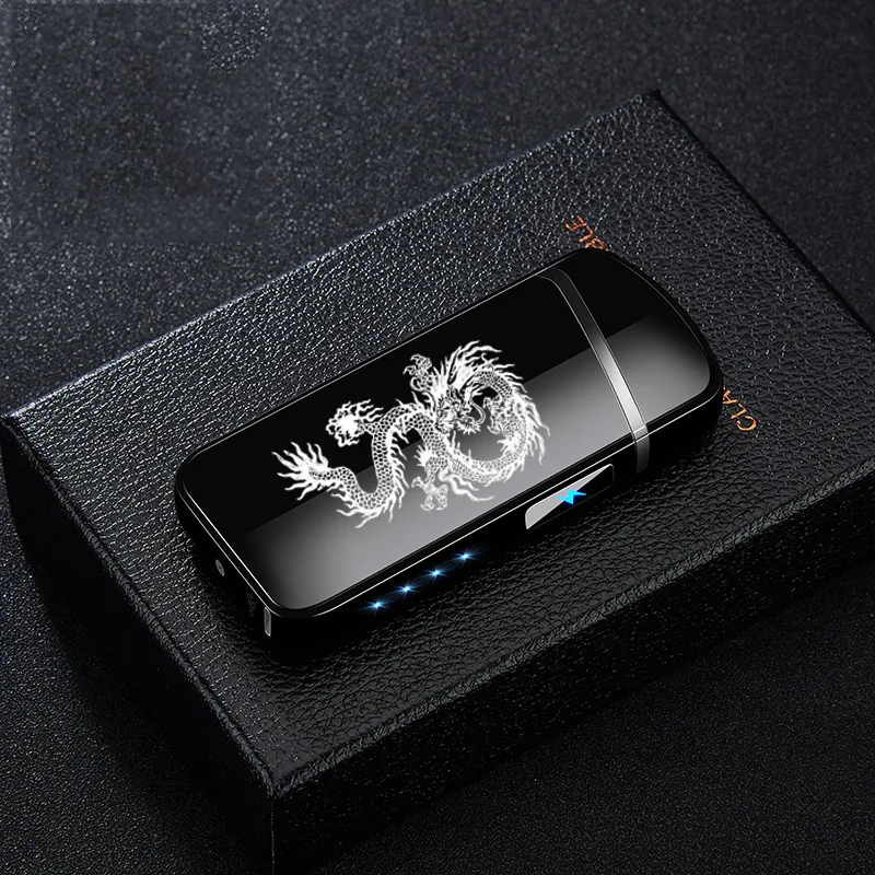dragon Новая Металлическая электрическая зажигалка с гнездом USB power display перезаряжаемая Зажигалка для сигарет с двойной дугой Плазменные зажигалки высокого качества Gfit - Цвет: dragon