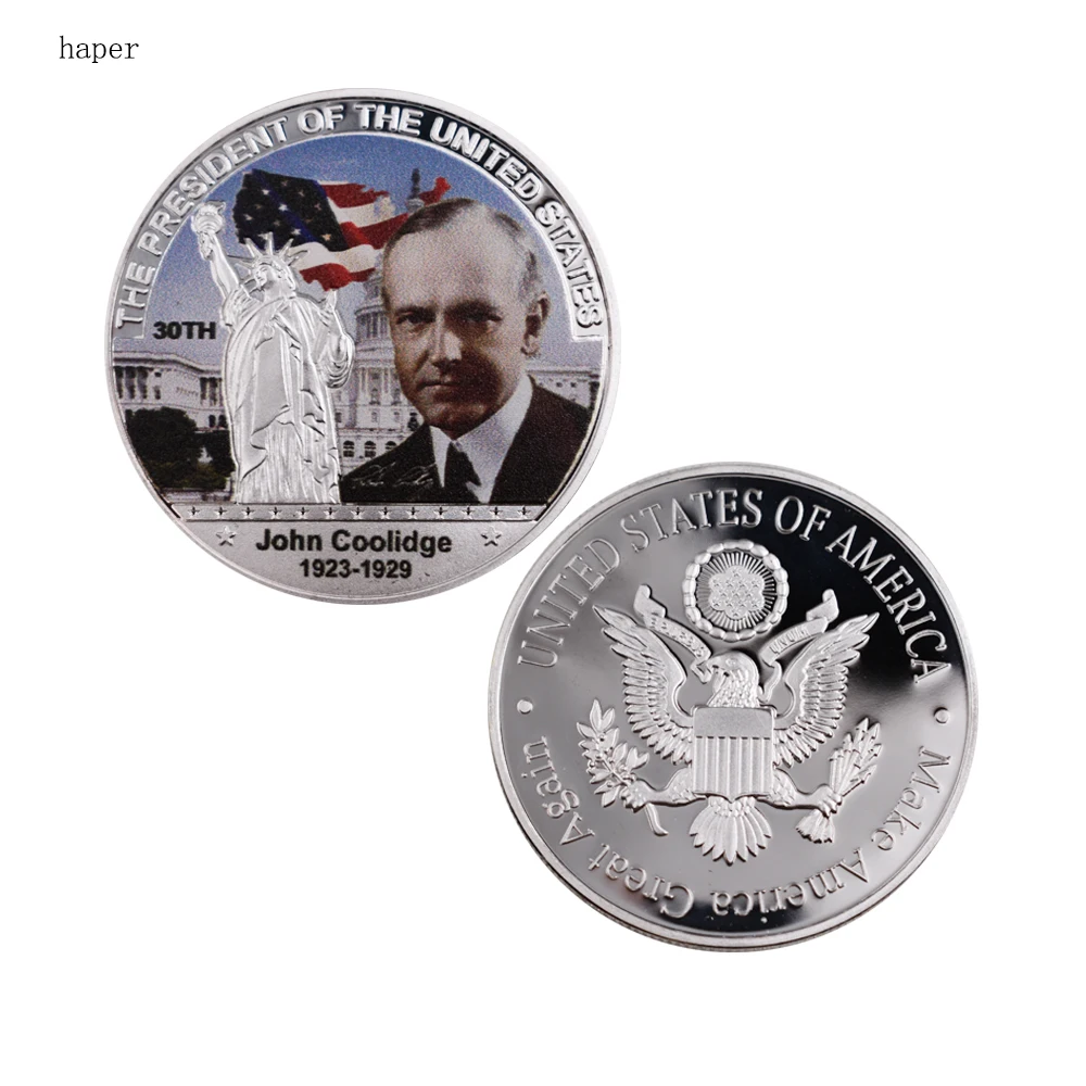 

Nice Business Souvenir Gifts US 30th President Silver Coin John Coolidge Commemorative Coin for Birthday Gifts