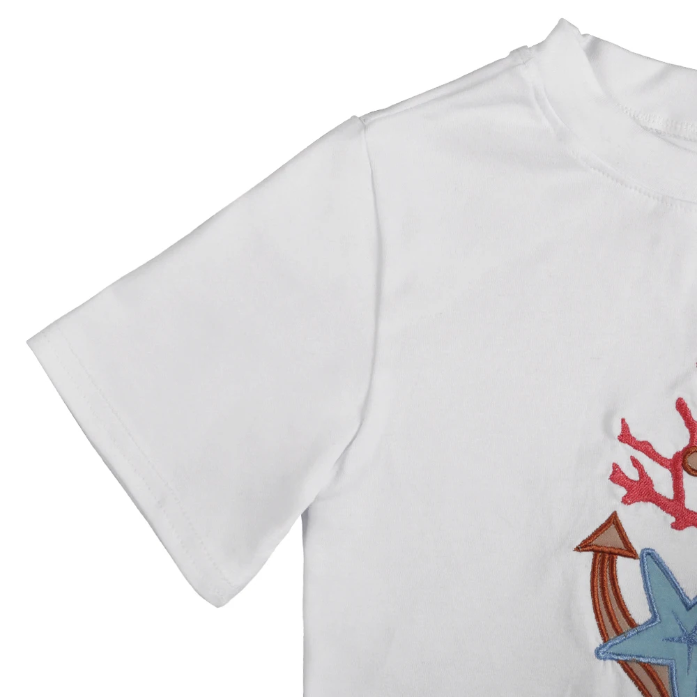 Летние комплекты одежды для детей футболка с вышивкой Лодка и Якорь мальчиков