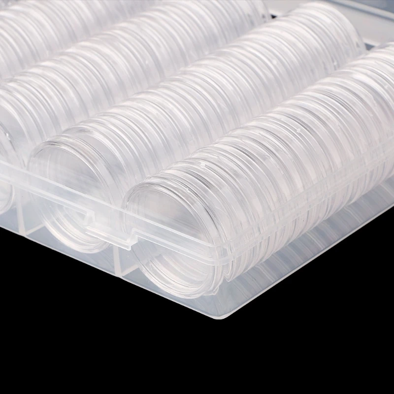

100 Coin Holder Capsules 30mm Round Box Plastic collectibles Storage Organizer