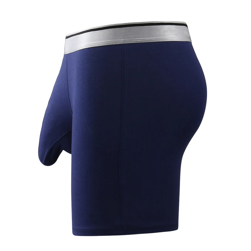 Navy blue IYUNYI, мужское нижнее белье, длинные ноги, боксеры, шорты, хлопок, одноцветные, мужские, выпуклой слон, большой мешочек, боксеры, шорты, бикини, дышащие трусики - Цвет: Navy blue