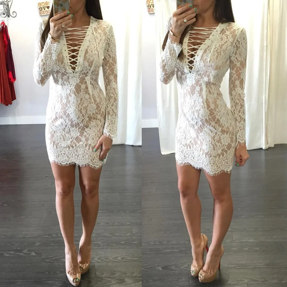 Мини-платье Bodycon плюс размер с длинным рукавом на клубную вечеринку, с кружевной отделкой и застежкой на молнию сзади, черно-белое.