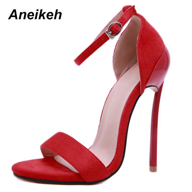 Aneikeh/женские босоножки из флока на каблуке Туфли-лодочки с ремешком на щиколотке в римском стиле на шпильке с открытым носком модельные туфли из органической кожи на очень высоком каблуке размеры 41, 42