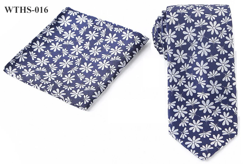 Tailor Smith Necktie and Hankerchief Set Dot Animal Wolf Shark Floral Tie Set 7.5CM Microfiber Woven Suit Tie with Pocket Square