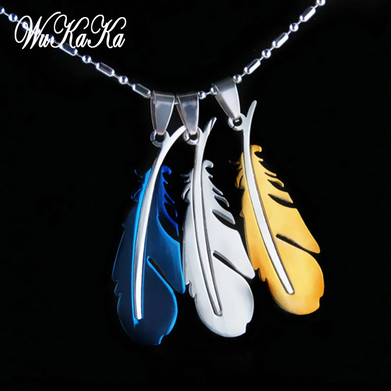 Ожерелье из нержавеющей стали с подвеской в виде птичьего пера