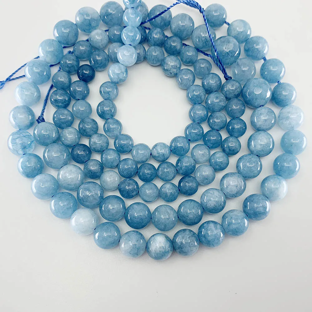 1 strand/lot Natural Gem Blue Chalcedony Aquamarin Angelite Strand Beads Stone Round Loose Spacer Beads For DIY Jewelry Making