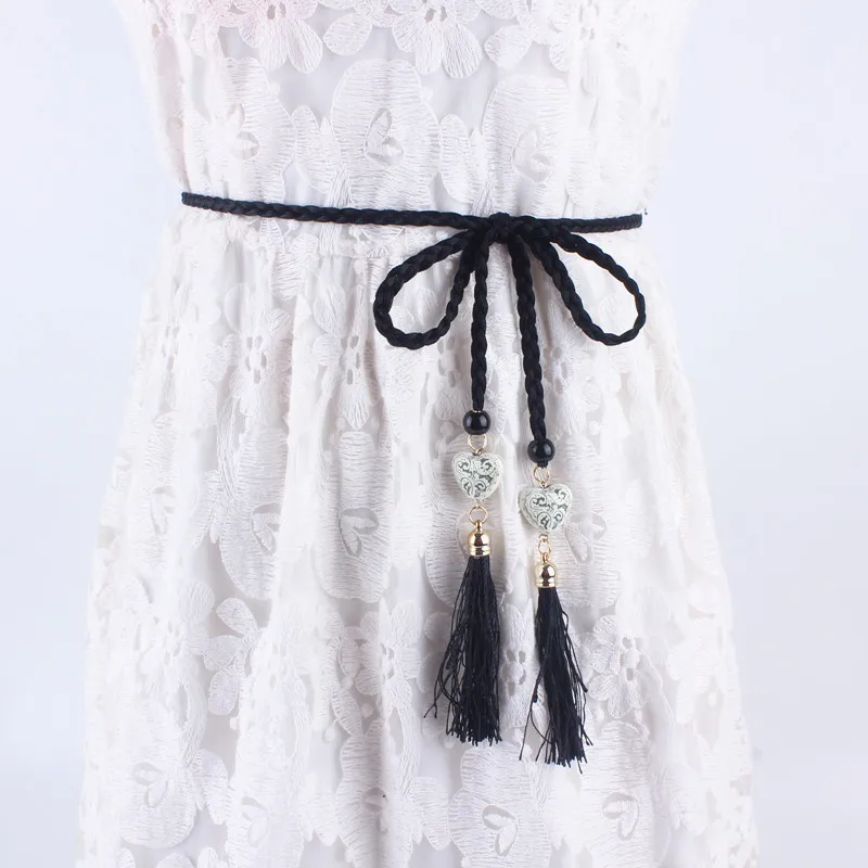 Женские модные плетеные черные ремни для женщин Корейский трикотаж бахрома