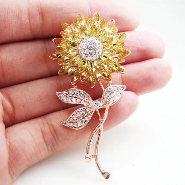 Брошь в виде подсолнуха с кристаллом из циркония красивые женские
