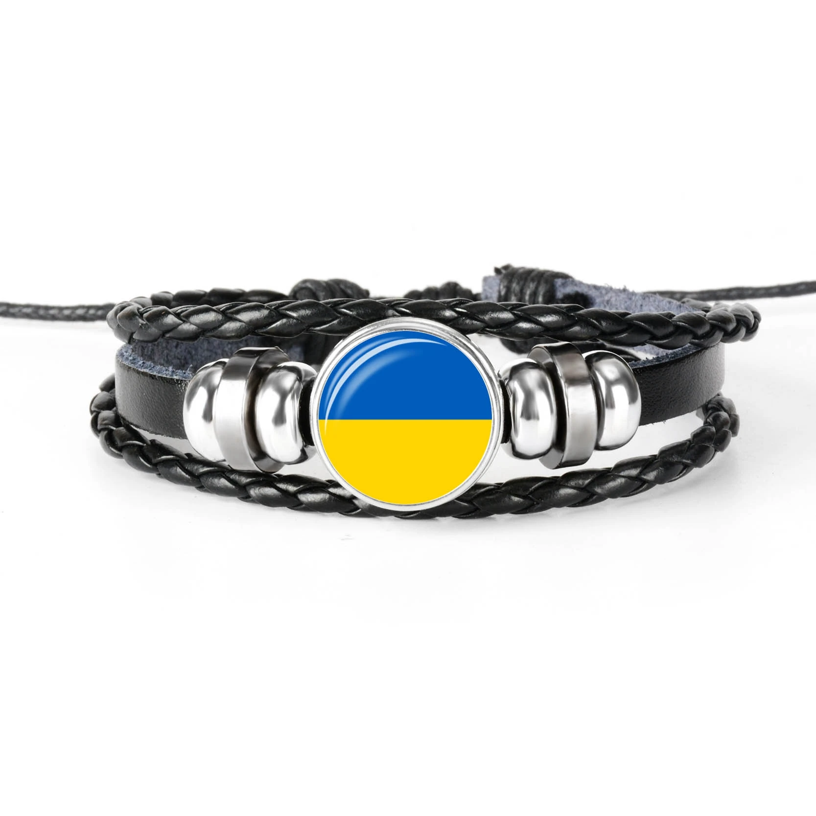 UKRAINE Модный браслет ручной работы с американским флагом, браслет для мужчин и женщин, стеклянный кабошон, кожаный браслет, ювелирный подарок - Окраска металла: UKRAINE
