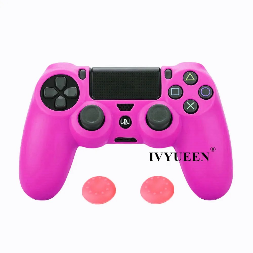 Мягкий силиконовый резиновый чехол IVYUEEN для sony playstation Dualshock 4 PS4 DS4 Pro, тонкий контроллер, кожный чехол+ 2 ручки для большого пальца