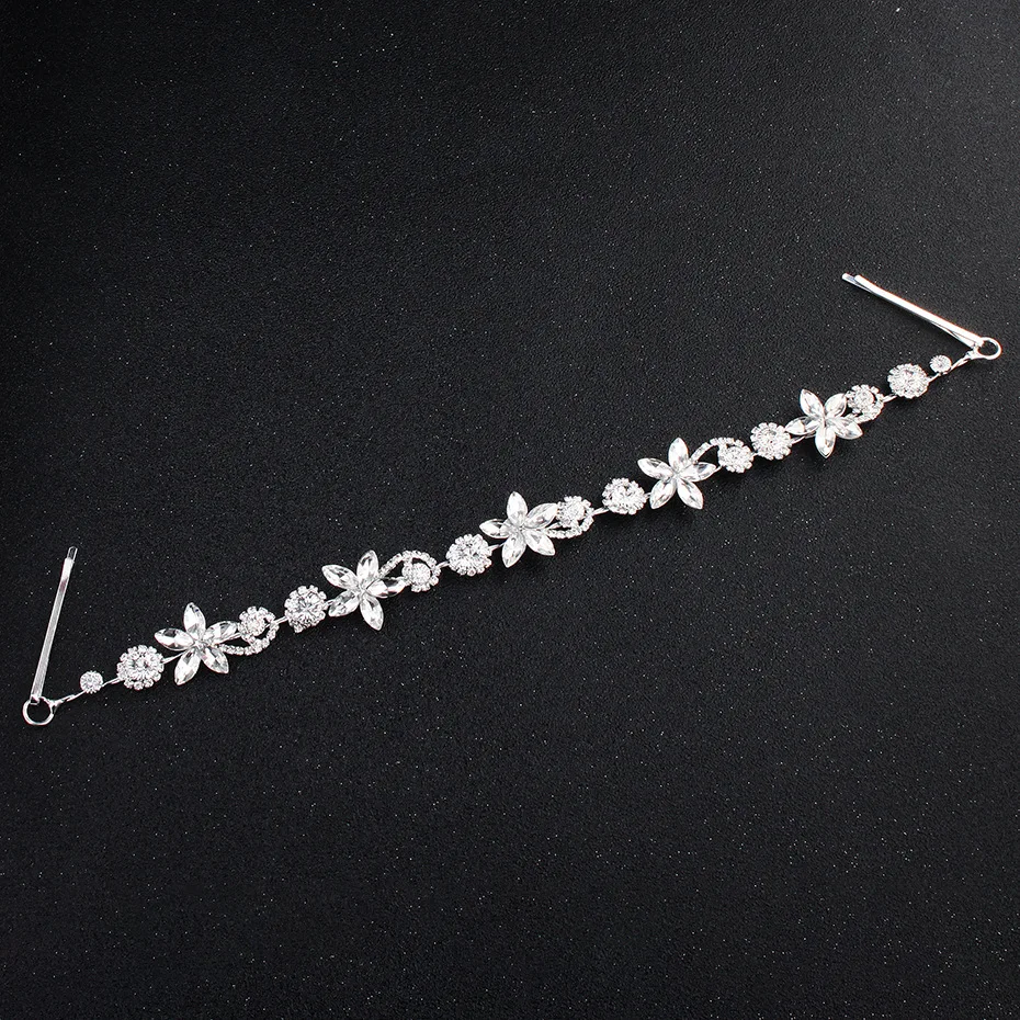 Silver Alloy Rhinestone Headwear Hair Chains Women Fashion Shining Floral Hairbands Wedding Flower Vine Bride Head Chain