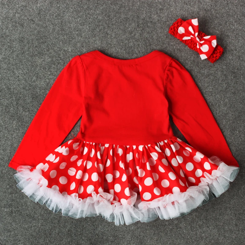 Милое рождественское платье для девочек красное пачка с длинным рукавом детская