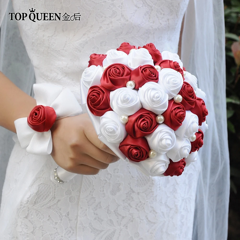 TOPQUEEN F4-WRD цветок Свадебный букет невесты с искусственными розовыми цветами розы цвет может настроить любые цвета свадебный букет