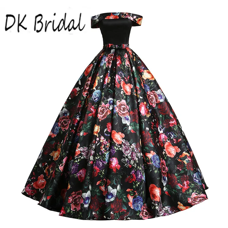 

DK Bridal Off the Shoulder Ball Gown Prom Dress Long 3D Floral Print Formal Gowns Vestido De Festa DK1903