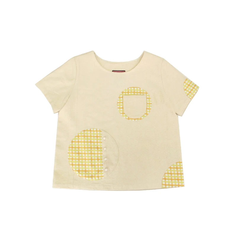 Модная женская футболка Топы милая клетчатая Лоскутная с круглым вырезом и