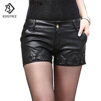 hot short autumn winter warm pu womens booty short flower embroidery beaded leather boots black sexy mini dance shorts b67810