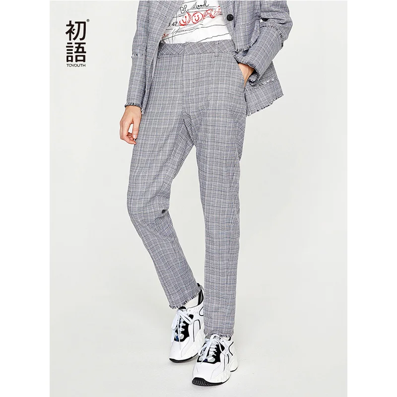 Toyouth New Autumn Plaid Women Pants Casual Formal Office Ladies Trousers Straight Korean Stylish Pantalones Mujer|Брюки| |