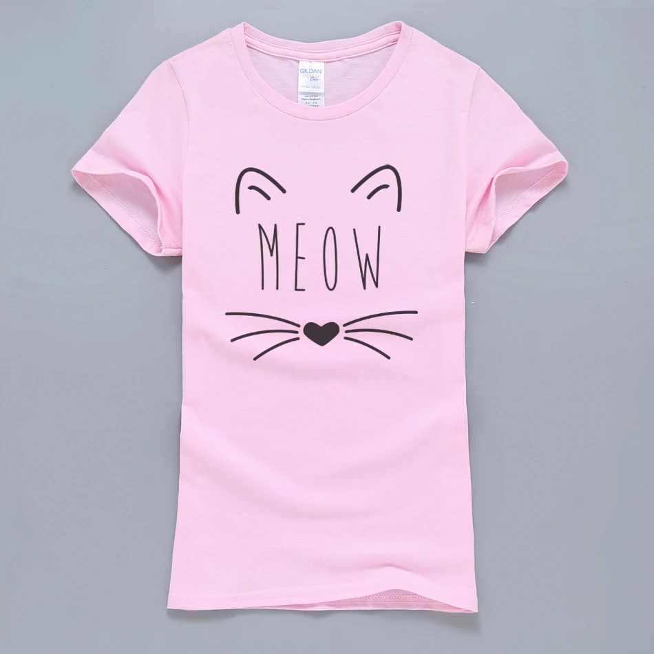 Женская футболка Kawaii Meow Cat Kitty, лето,, хлопок, короткий рукав, футболка, розовая, Kpop, Harajuku, топы, футболки для женщин