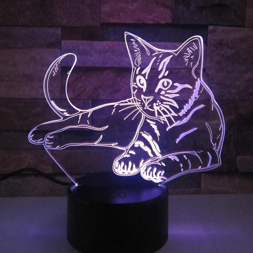 3D лампа в виде кошки светодиодный ночсветильник с USB для украшения дома 7 цветов