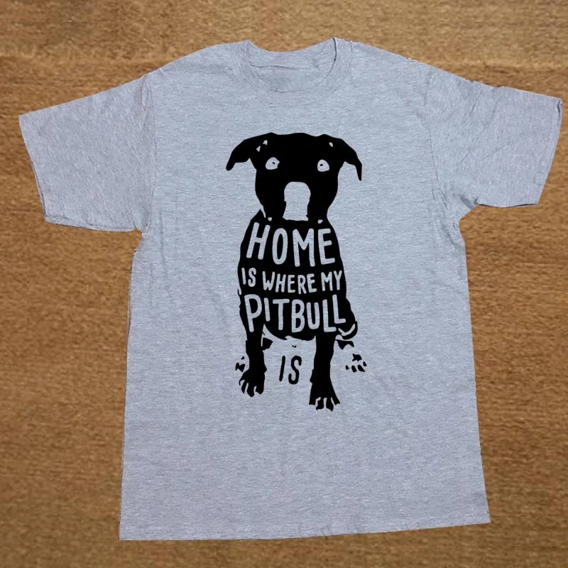 GRAY Home Is When My Pitbull Is Quote Рождественская забавная Рождественская Мужская футболка, Мужская хлопковая футболка с коротким рукавом, футболки - Цвет: GRAY