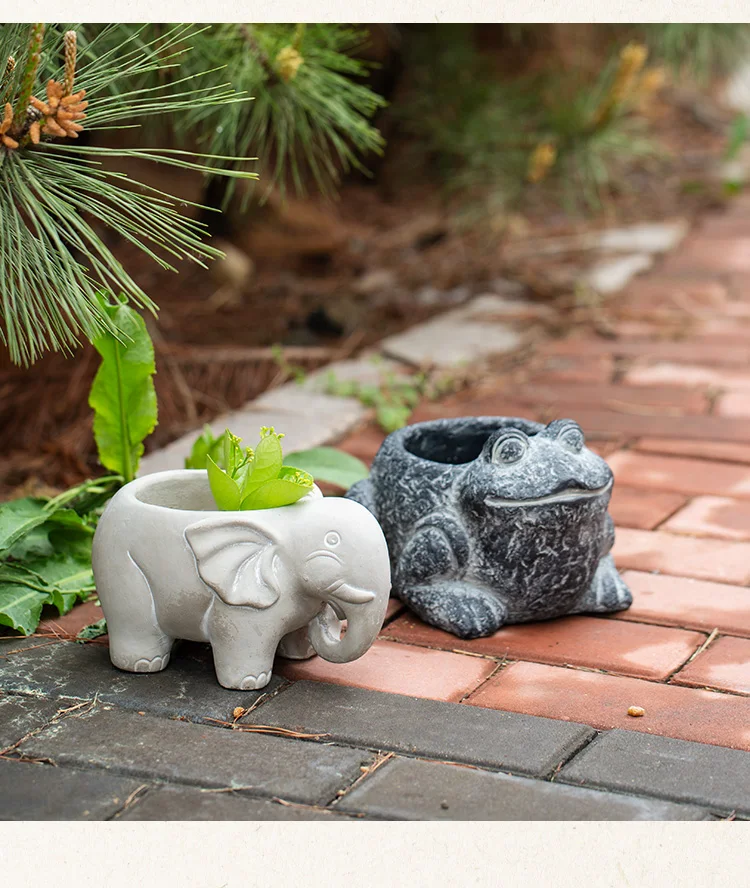 Creative Concrete Pig Fish Cat Rabbit Sculpture Statue Succulent Plant Container Green Planters Small Bonsai Pots Home Decor