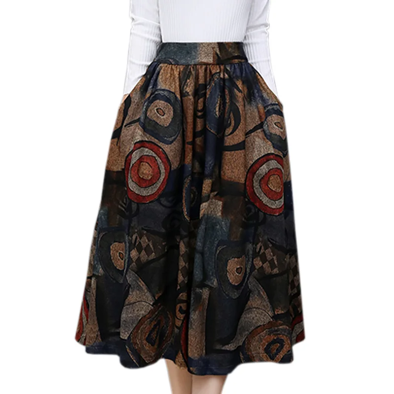 Мода 2017 г. в богемном стиле с принтом размера плюс зимнее миди юбки для женщин