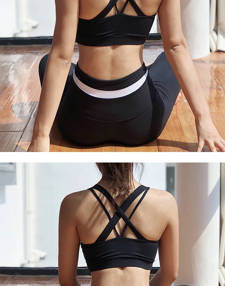 Crisscross Straps Padded Workout Gym Bra Women Breathable Solid Yoga Fitness Bra Quick Dry Running Jogger Brassiere