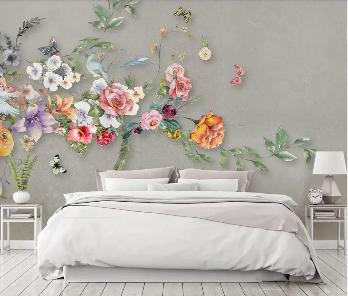 Flower Butterfly Wall Mural Wallpaper for Living Room TV Background Waterproof Canvas Floral Luxury HD Papers Home Decor | Обустройство