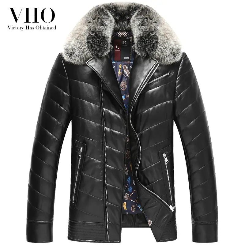 VHO лисьим мехом большой меховой воротник кожаные мотоциклетные натуральная кожа