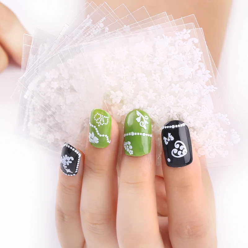 Blueness 24 шт./партия белые разные цветы дизайн блестящие 3D наклейки для ногтей DIY