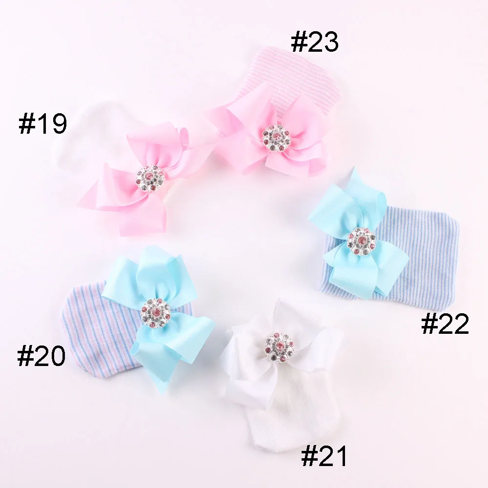 Newborn Hospital Hat Infant Baby Cap with Big Bow Soft Cute Knot Nursery Cotton Knitted Beanie 1pc | Детская одежда и обувь