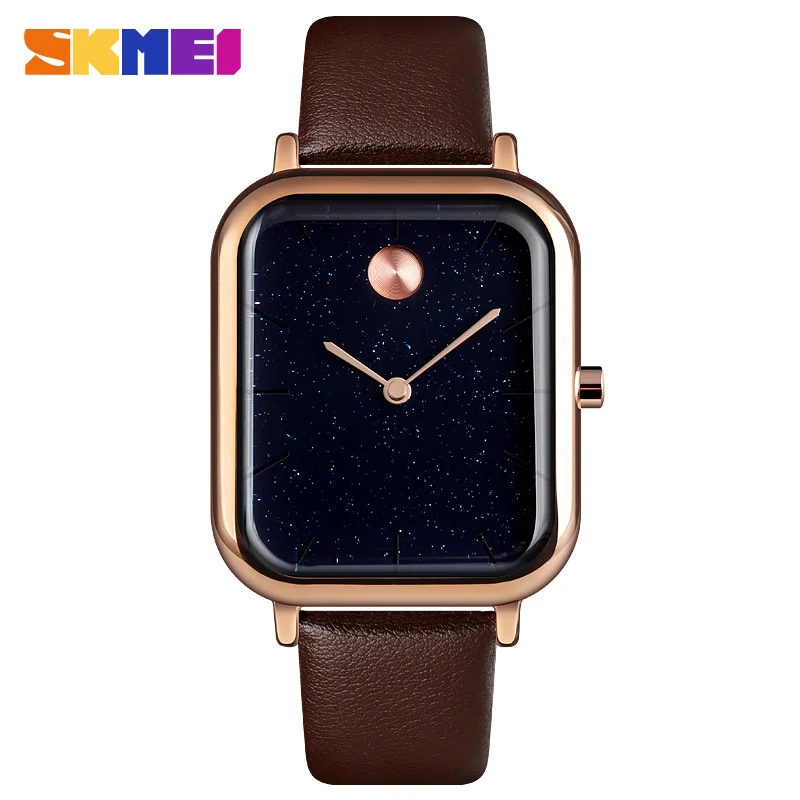 Rose Gold Leather SKMEI Новые Роскошные Мужские кварцевые часы Звездное небо модные водонепроницаемые мужские наручные часы мужские Часы повседневные Relogio Masculino 9187 - Цвет: Rose Gold Leather