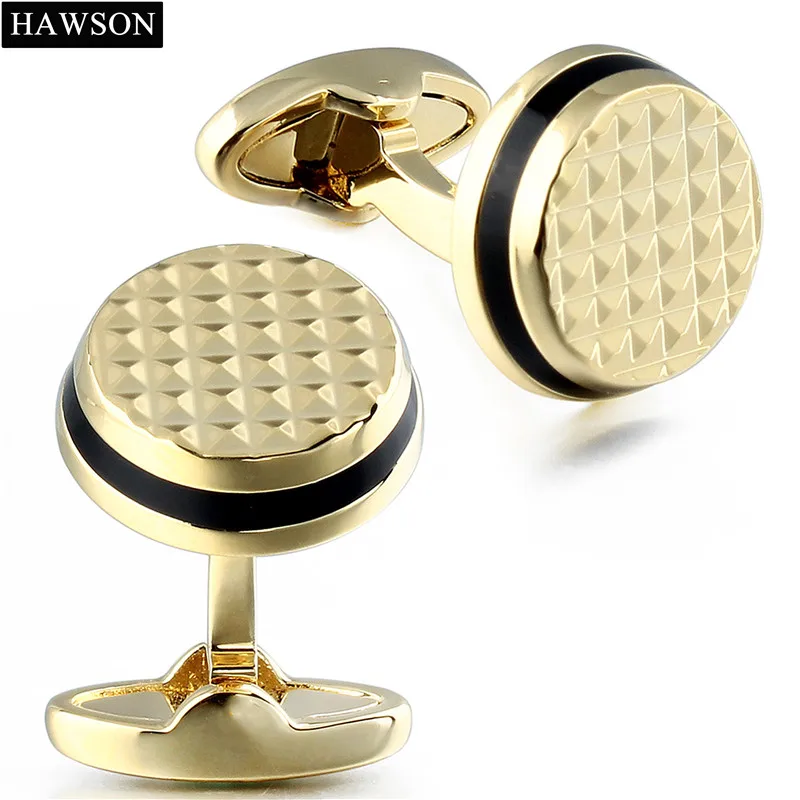 Gold Color HAWSON золотые запонки для рубашки Металлическая запонка звенья с черной эмалью ювелирные аксессуары 3 цвета манжеты кнопка - Окраска металла: Gold Color