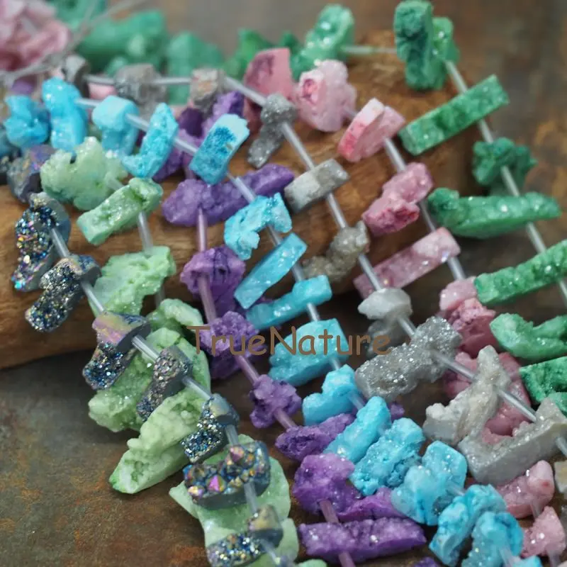 

Модные натуральные титановые друзы Агаты, геоды, кварцевые свободные бусины, нитка прямоугольной формы, необработанные хрустальные бусины,...