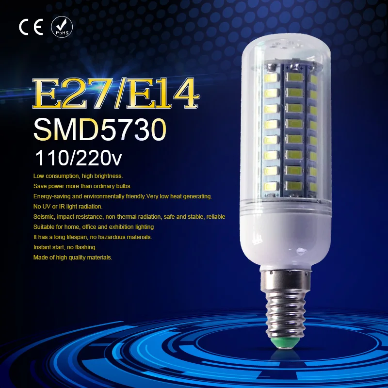 SMD5730 E14 светодиодный индикатор 24 36 48 56 69 72 s E27 220 В Кукуруза лампа люстра для дома