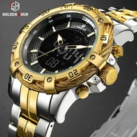 goldenhour mens digital analog watch luxury fashion sport waterproof two tone stainless male watch clock relogio masculino