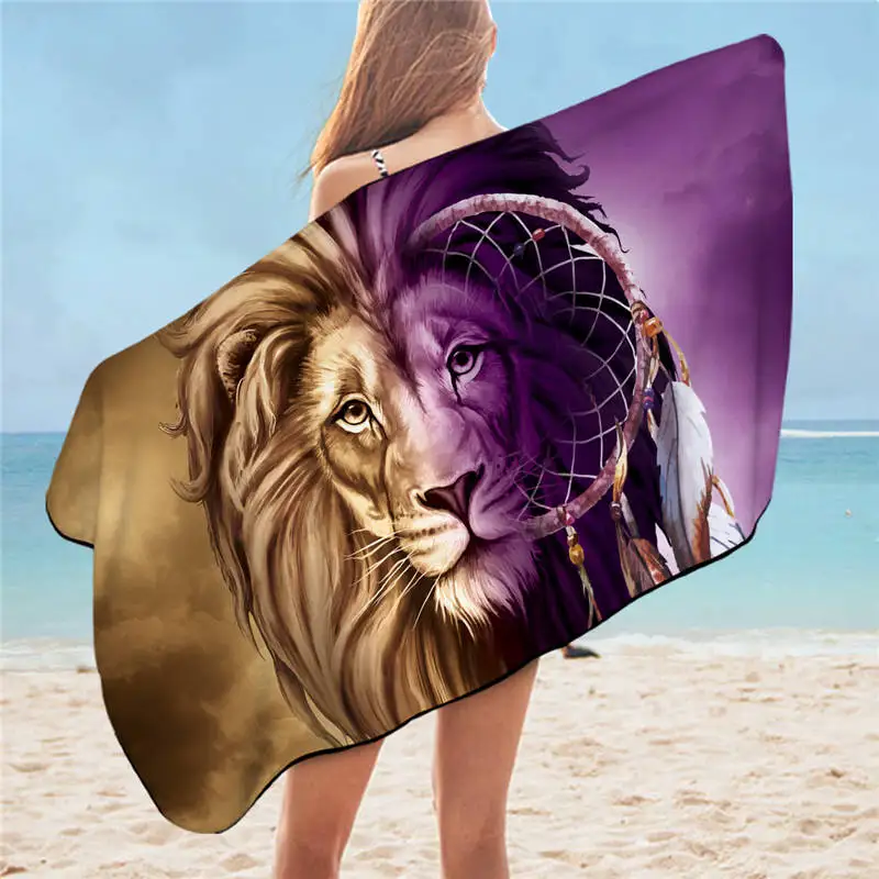 lion Постельное белье Outlet волк Лев банное полотенце ванная комната микрофибра Ловец снов взрослых пляжное полотенце горы пейзаж коврик фиолетовый коричневый toalla - Цвет: lion