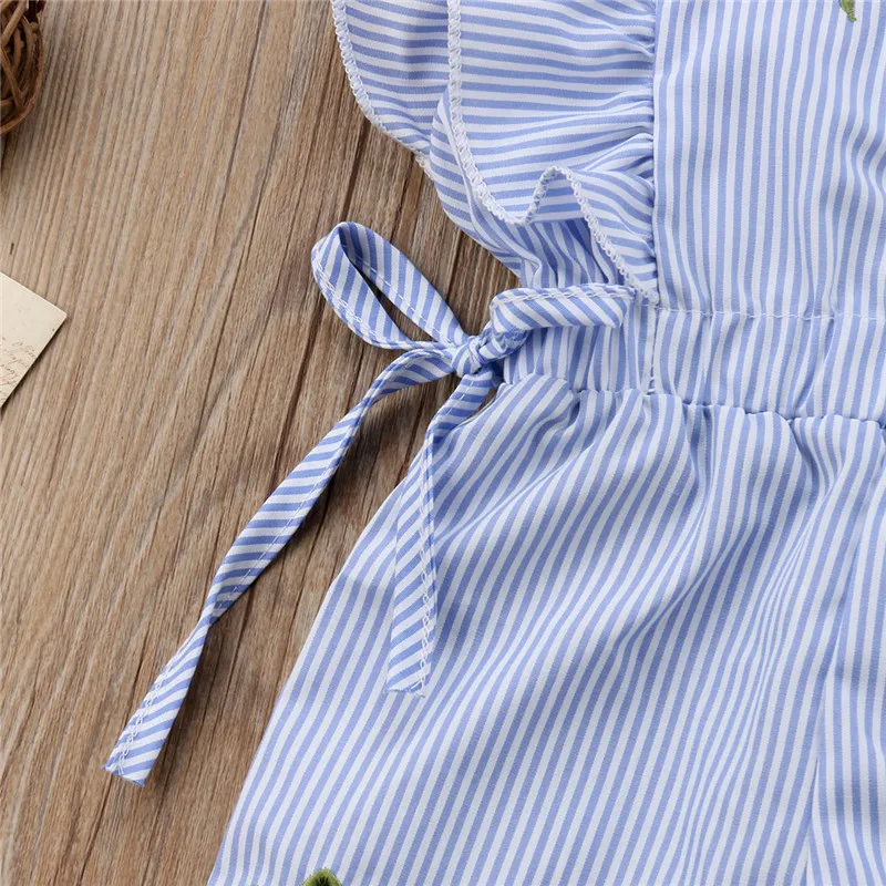 Милый комбинезон с вышитыми цветами для маленьких девочек 2018 Модный оборками в