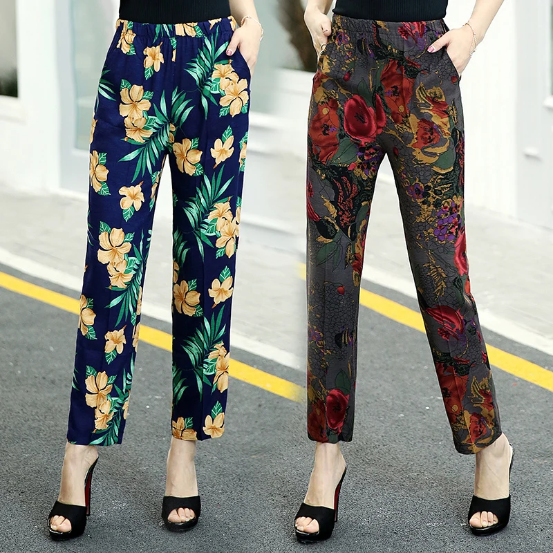 2019 летние женские брюки с высокой талией пляжная одежда цветочный принт плюс