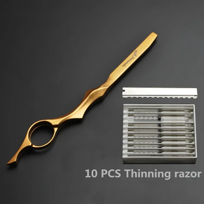 10 Thinning razor Высокое качество, Япония, нержавеющая сталь, профессиональное острое/тонкое лезвие, Парикмахерская бритва, бритва для волос, парикмахерский инструмент, борода, Ловец - Цвет: 10 Thinning razor