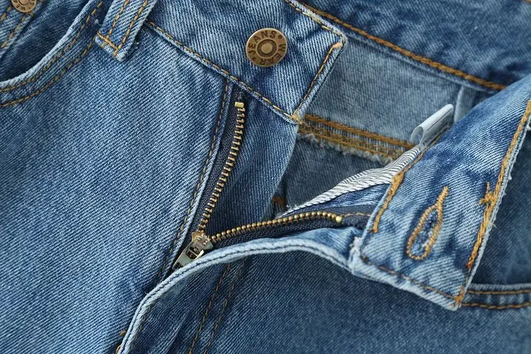 Европейские модные женские джинсовые брюки высокой талией Flare Botton летать полная